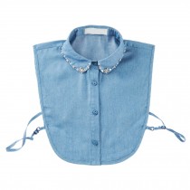 Handmade Beaded Light Blue Denim Detachable Half Shirt Blouse False Collar for Girls Women