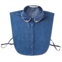 Handmade Beaded Denim Detachable Half Shirt Blouse False Collar for Girls Women