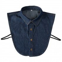 Stylish Unisex Denim Half Shirt Blouse False Collar Solid Color Detachable - Deep Blue