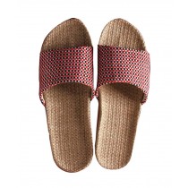 Female Linen Cotton Slippers Thick Bottom Cool Summer Slippers, Red