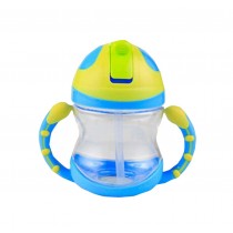 Cute Kids Water Bottle With Handles Straw Training Baby Bottle [Blue]
