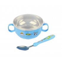 Stainless Steel Baby Bowl & Spoon Home Kids Eating Supply Blue