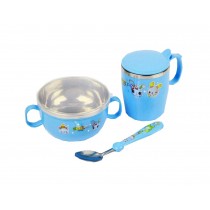 A Set of Baby Bowl Cup Spoon Kids Home Eating Dishes Blue
