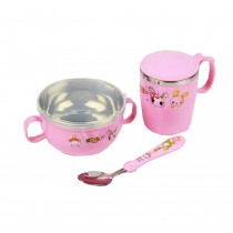A Set of Baby Home Eating Dishes Pink Bowl Cup Spoon