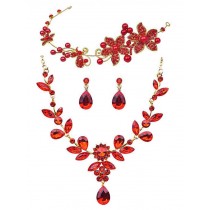 Bridal Wedding Accessories Set Red Hair Band Chain Earrings Set