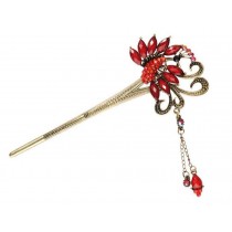 Vintage Tassels Hairpin, Elegant Peacock Hair Stick Red