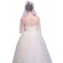 Wedding Veil with Embroidered Hem Lace Tulle Bridal Veil