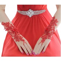 Beautiful Red Womens Wedding Gloves Fingerless Bridal Gloves for Dress Wedding
