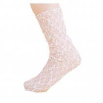 A Pair of White Women Summer Loose Socks Elastic Thigh High Lace Socks
