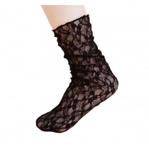 One Pair of Black Women Lace Socks Elastic Thigh High Loose Stockings