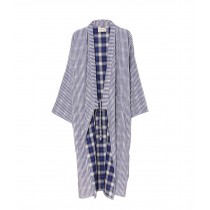 Kimono Men's Spa Robe Japanese with Obi Pajamas Kimono Skirt Gown-[Blue Strip]