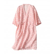 Japanese Style Thin Cotton Gauze Women Spa Robe/Bathrobe/Kimono Skirt-[Cloud Pink]