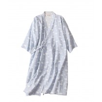 Japanese Style Thin Cotton Gauze Women Spa Robe/Bathrobe/Kimono Skirt-[Blue Cloud]