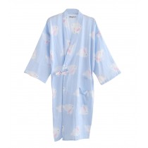 Japanese Style Thin Cotton Gauze Women Spa Robe/Bathrobe/Kimono Skirt-[Blue]