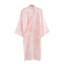Japanese Style Thin Cotton Gauze Women Spa Robe/Bathrobe/Kimono Skirt-[Pink]