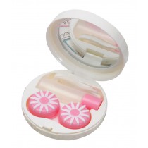 Plastic Pink Flowers Decoration Contact Lens Mate Box with Mirror