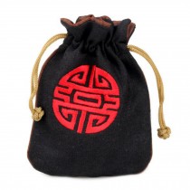 Embroidery Cotton Linen Chinese Style Double Drawstring Bag