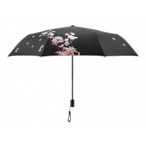 Cherry Blossom Sun Parasol Rain Umbrella - Black