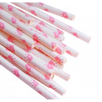 Pink Crown Pattern Paper Drinking Straws 100 Pieces