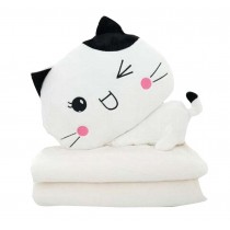Cute White Cat Office/Car/Home/Travel Doll and Blanket