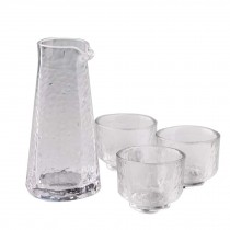 A Set of Japanese Sake Set Clear Short Glass Bottle and Cups A
