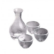 A Set of Japanese Sake Set Clear Short Glass Bottle and Cups C