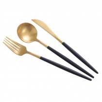 Creative Stainless Steel Three-piece Tableware, Black And Golden