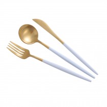 Creative Stainless Steel Three-piece Tableware, White And Golden