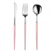 Creative Stainless Steel Three-piece Tableware, Pink and silver