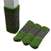 Stripe Pattern Knitted Floor Protectors Pads Pack of 24 - Green