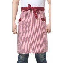 Waitresses Apron Kitchen Waist Apron with 2 Pockets - Red Stripe
