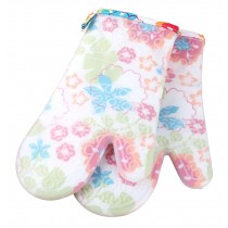 Silicone and Cotton Flowers Pattern Oven Mitts Gloves 1 Pair