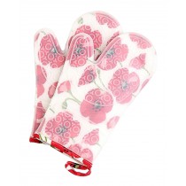 Red Flowers Pattern Non-Slip Kitchen Oven Mitts