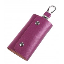 Purple Leather Key Bag Holder with 6 Hooks Snap Closure