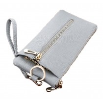 Grey Color Key Bag Holder Six Key Hook Zipper Case with Card Holder