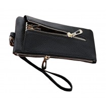 Leather Zipper Key Chain Case Pouch Credit Cards Holder