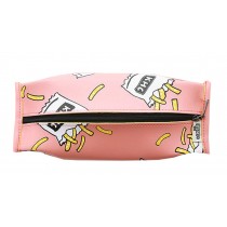 Pink French Fries Pattern Cosmetic Makeup Bag Pen Pencil Case