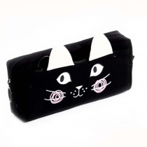 Cute White Cat Ear Portable Pencil Bag Black Big Capacity Pencil Bag