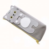 Portable Pencil Bag Big Capacity Pencil Bag Cute Grey Cat Pencil Bag