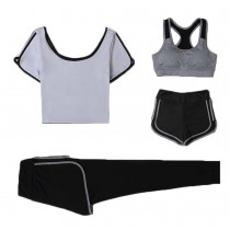 Women Bra T-shirt Sports 4 Piece Sets for Running Sports Yoga