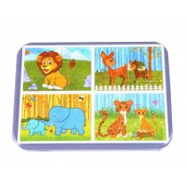 Cute Animals Wood Baby Home Educational Puzzle 4 Pieces Jigsaw