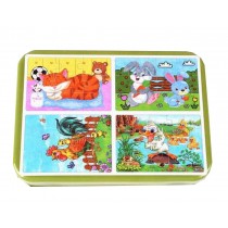 [Farm Animals] A Set of 4 Pieces Wood Kids Toy Early Learning Puzzle