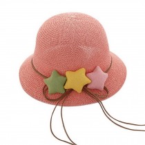 Star Toddler Straw Summer Sun Beach Hats Kids Travel Broad-brimmed Hat Pink