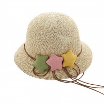 Star Toddler Straw Summer Sun Beach Hats Kids Travel Broad-brimmed Hat Beige