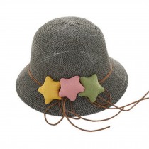 Star Toddler Straw Summer Sun Beach Hats Kids Travel Broad-brimmed Hat Gray
