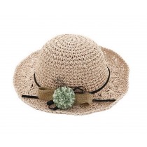 Girls Flower Wide-Brimmed Straw Hat Toddler Summer Sun Beach Travel Hats Khaki