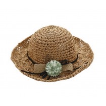Girls Flower Wide-Brimmed Straw Hat Toddler Summer Sun Beach Travel Hats Brown