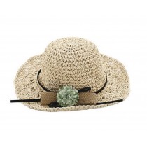 Girls Flower Wide-Brimmed Straw Hat Toddler Summer Sun Beach Travel Hats Beige