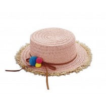 Kids Straw Summer Sun Hat Toddler Travel Beach Picnic Wide-Brimmed Hats Pink