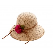 Girls Flower Wide-Brimmed Straw Hat Travel Beach Picnic Summer Sun Hats Khaki